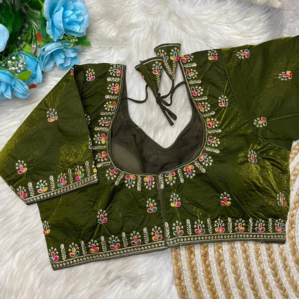 Olive_Green_Silk_Floral_Embroidered_Blouse_For_Women