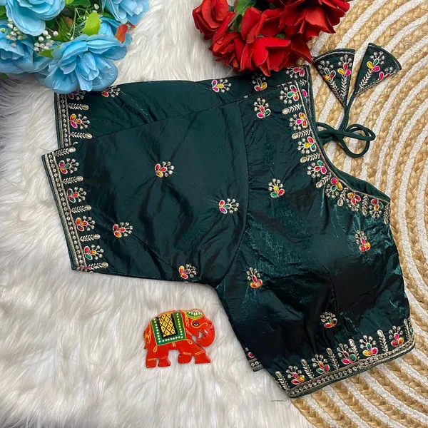 Dark_Green_Fendy_Silk_Embroidered_Blouse_For_Women
