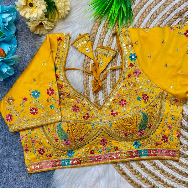Yellow_Silk_Embroidered_Sequin_Work_Blouse_For_Women