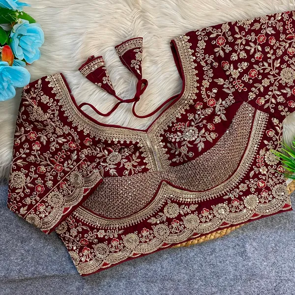 Maroon_Fendy_Silk_Sequence_Embroidery_Work_Blouse_For_Women