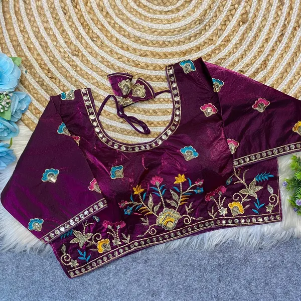 Wine_Silk_Embroidered_Blouse_For_Women