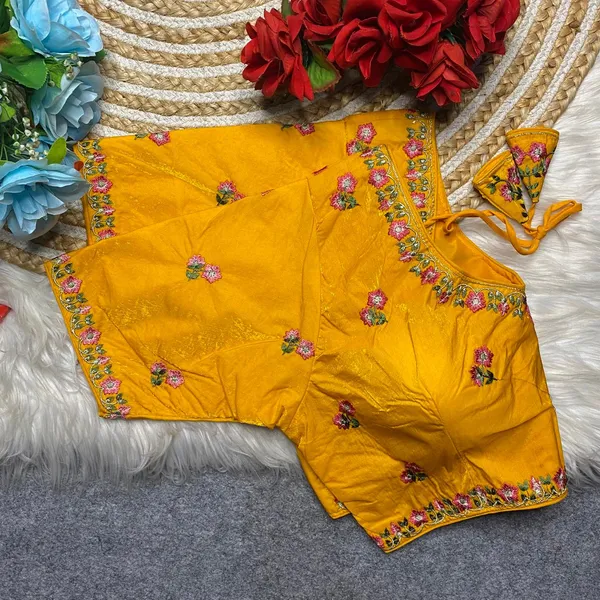 Yellow_Silk_Embroidered_Floral_Blouse_For_Women
