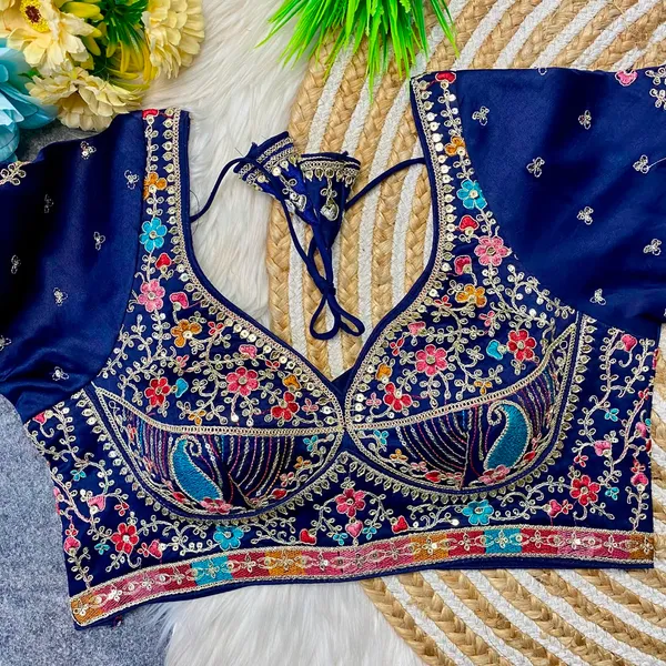 Navy_Blue_Silk_Embroidered_Floral_Blouse_For_Women