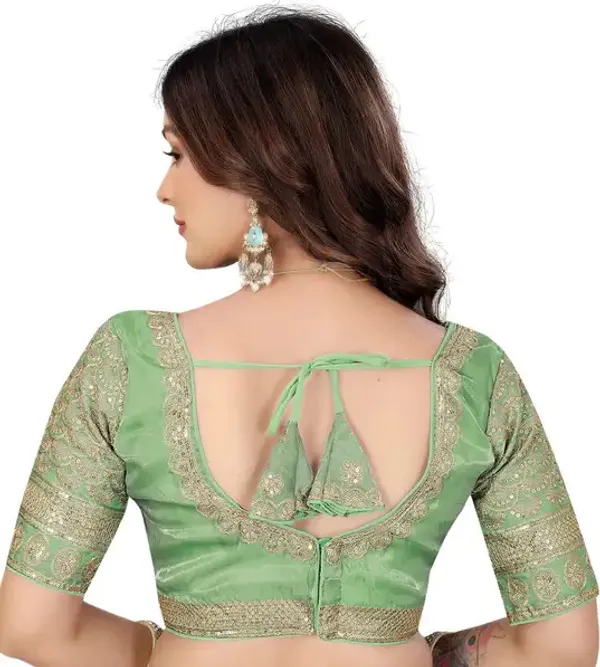 Green_Silk_Embroidered_V-Neck_Blouse_For_Women