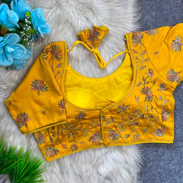 Yellow_Silk_Embroidered_Floral_Blouse_For_Women