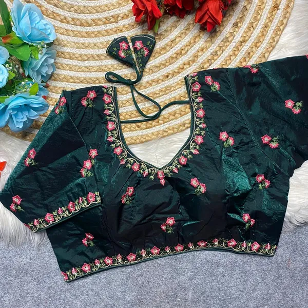 Green_Silk_Embroidered_Floral_Blouse_For_Women