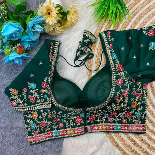 Dark_Green_Silk_Embroidered_Blouse_For_Women