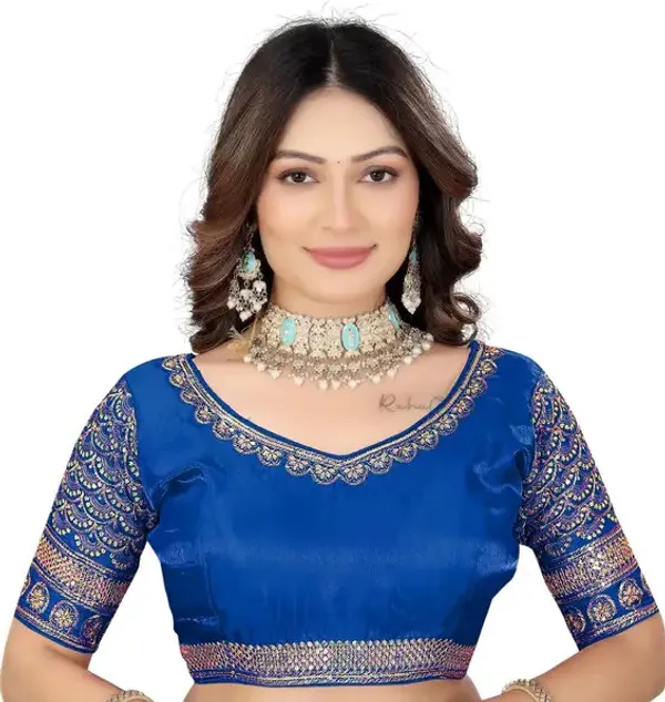 Royal_Blue_Silk_Embroidered_Blouse_For_Women