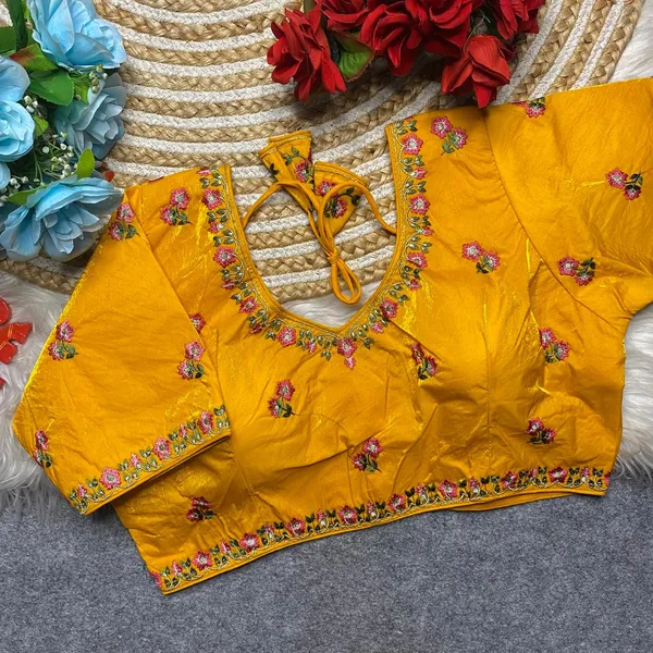 Yellow_Silk_Embroidered_Floral_Blouse_For_Women