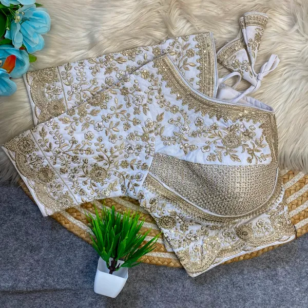 White_Fendy_Silk_Embroidered_Sequin_Work_Blouse_For_Women