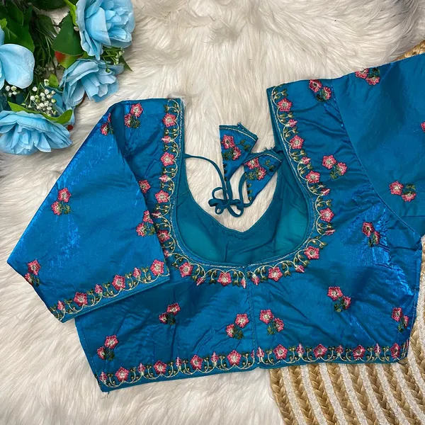 Blue_Silk_Embroidered_Floral_Blouse_For_Women