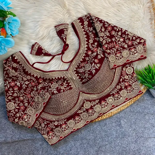 Maroon_Fendy_Silk_Sequence_Embroidery_Work_Blouse_For_Women
