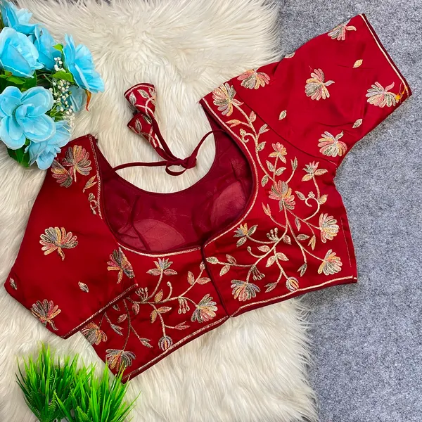 Maroon_Silk_Embroidered_Floral_Blouse_For_Women
