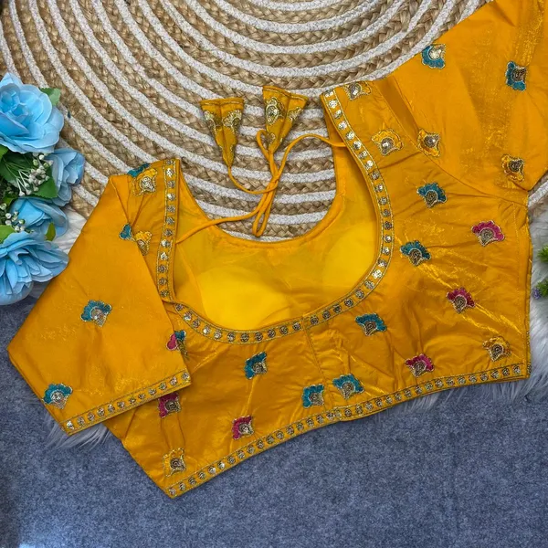 Yellow_Silk_Embroidered_Mirror_Work_Blouse_For_Women