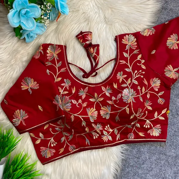 Maroon_Silk_Embroidered_Floral_Blouse_For_Women