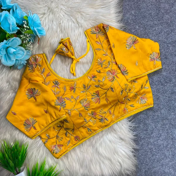 Yellow_Silk_Embroidered_Floral_Blouse_For_Women