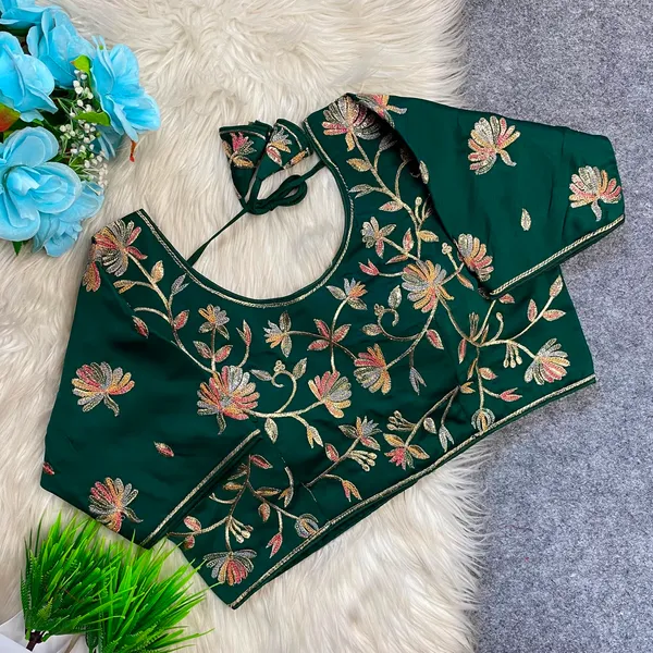 Green_Silk_Embroidered_Floral_Blouse_For_Women