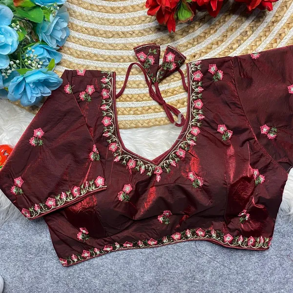 Maroon_Silk_Embroidered_Floral_Blouse_For_Women