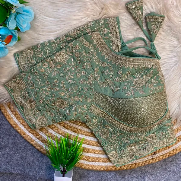 Green_Silk_Embroidered_Tassel_Tie_Blouse_For_Women