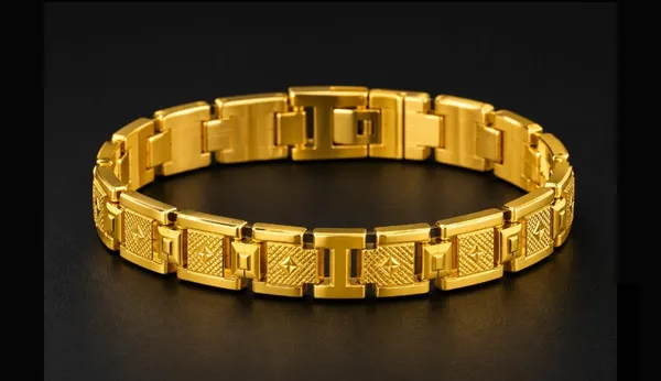 Gold_Alloy_Geometric_Textured_Link_Chain_Bracelet_For_Women