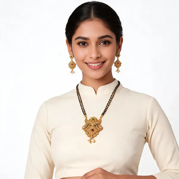 Gold_And_Black_Alloy_Beaded_Mangalsutra_Set_With_Earrings_For_Women