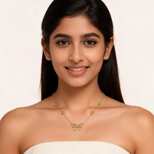 Gold_Alloy_Bow_Pendant_Beaded_Chain_Necklace_For_Women