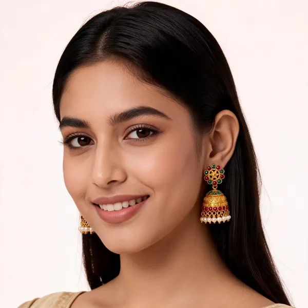 Multicolor_Alloy_Stone_Pearl_Drop_Jhumka_Earrings_For_Women