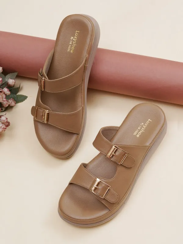 Beige_Faux_Leather_Double_Buckle_Wedge_Sandals_For_Women