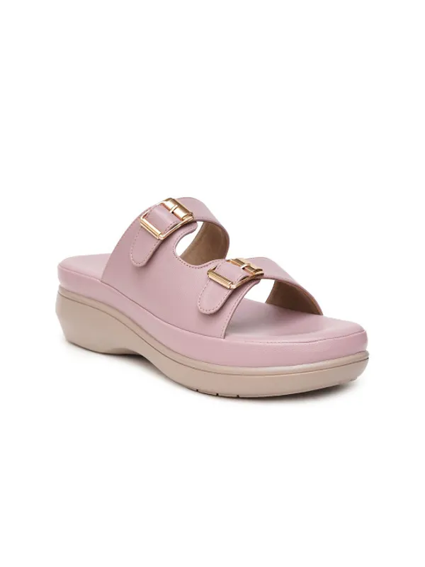 Pink_Faux_Leather_Dual_Buckle_Wedge_Sandals_For_Women
