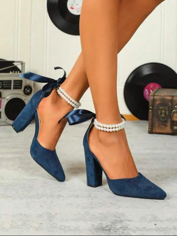 Navy_Blue_Suede_Pearl_Ankle_Strap_Block_Heel_Sandals_For_Women
