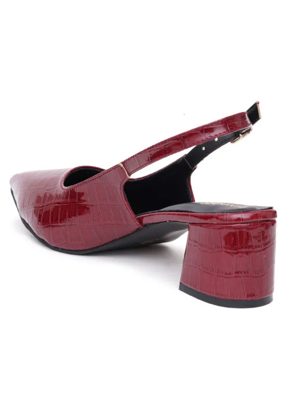Maroon_Croc_Textured_Slingback_Block_Heel_Pumps_For_Women