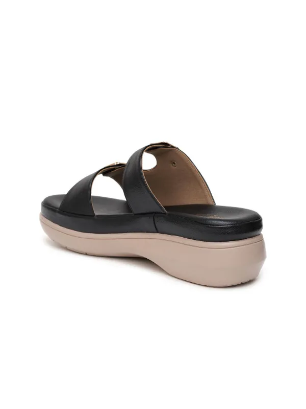 Black_Faux_Leather_Double_Buckle_Platform_Slide_Sandals_For_Women