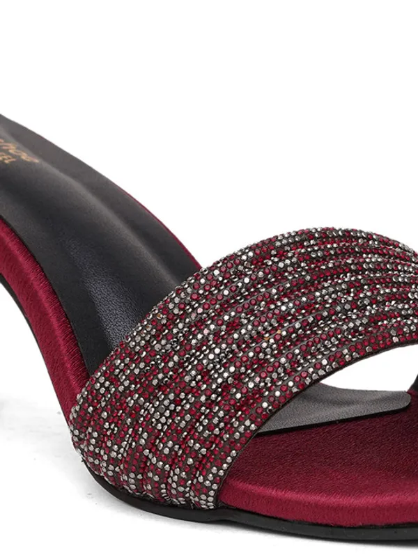 Maroon_Embellished_Square_Toe_Slip-On_Heels_For_Women