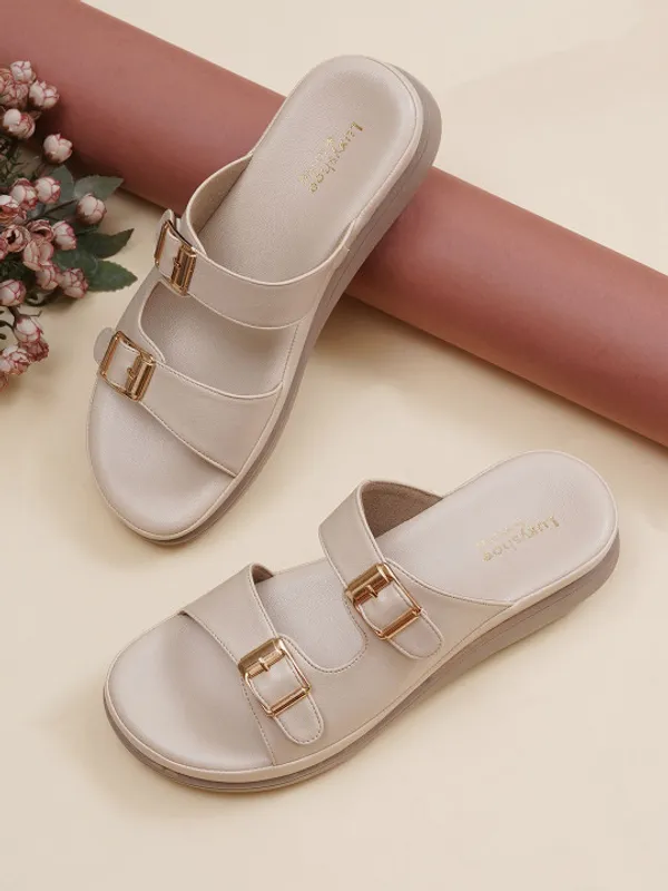 Beige_Faux_Leather_Buckle_Detail_Flatform_Sliders_For_Women