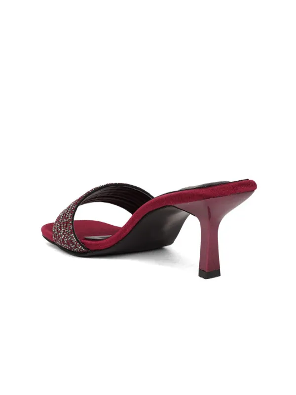 Maroon_Embellished_Square_Toe_Slip-On_Heels_For_Women