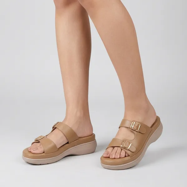 Beige_Faux_Leather_Double_Buckle_Wedge_Sandals_For_Women