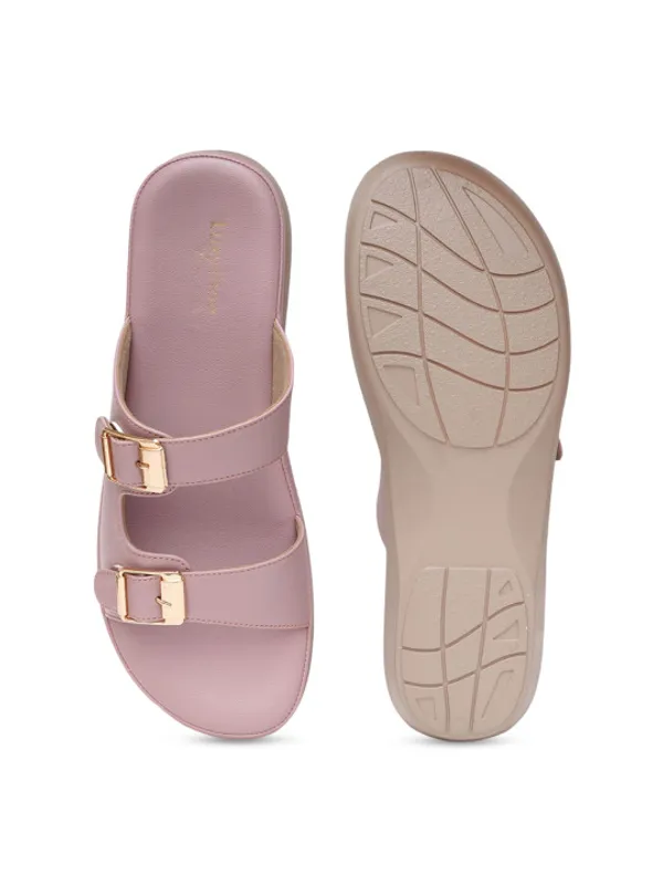 Pink_Faux_Leather_Dual_Buckle_Wedge_Sandals_For_Women