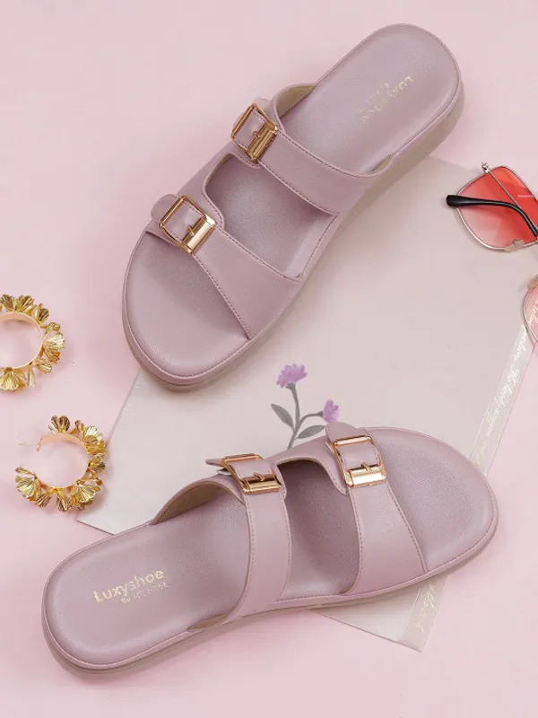 Pink_Faux_Leather_Dual_Buckle_Wedge_Sandals_For_Women