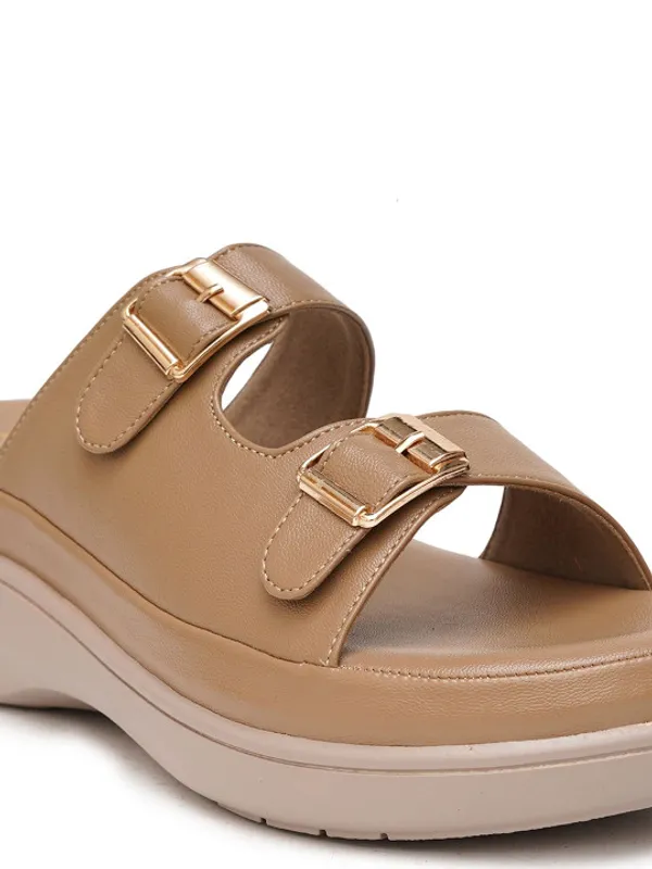 Tan_Faux_Leather_Double_Buckle_Wedge_Sandals_For_Women