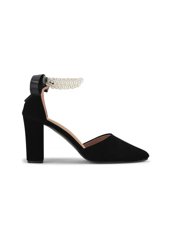 Black_Suede_Pearl_Ankle_Strap_Block_Heels_For_Women