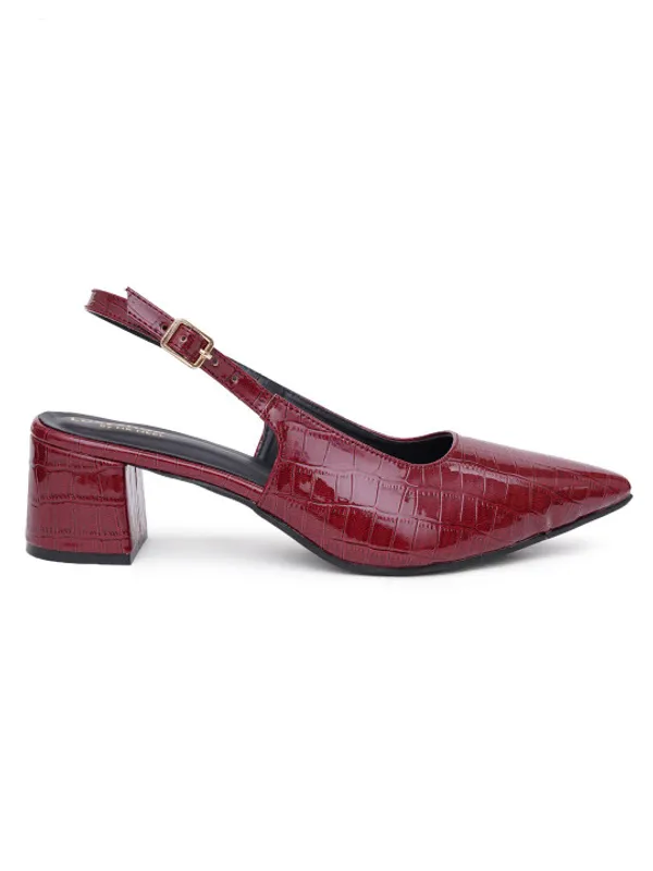 Maroon_Croc_Textured_Slingback_Block_Heel_Pumps_For_Women