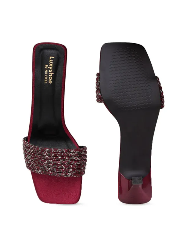 Maroon_Embellished_Square_Toe_Slip-On_Heels_For_Women