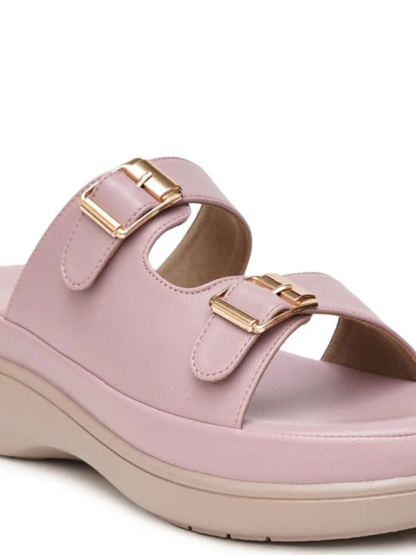 Pink_Faux_Leather_Dual_Buckle_Wedge_Sandals_For_Women