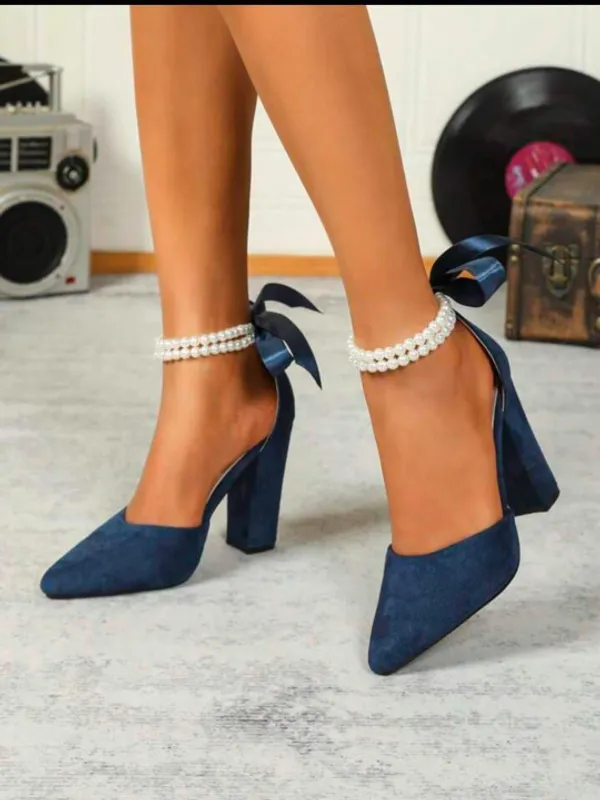 Navy_Blue_Suede_Pearl_Ankle_Strap_Block_Heel_Sandals_For_Women