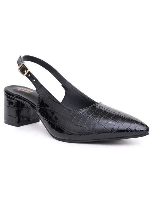 Black_Croc_Print_Pointed_Toe_Slingback_Block_Heels_For_Women