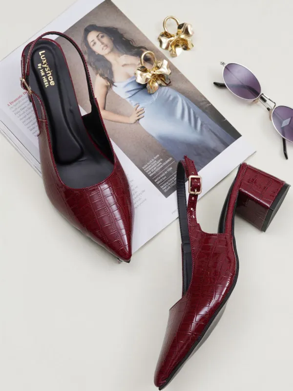 Maroon_Croc_Textured_Slingback_Block_Heel_Pumps_For_Women