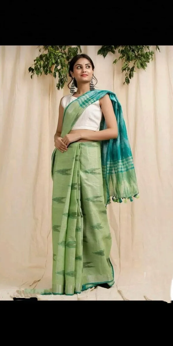 Green_Premium_Cotton_Slub_Saree_For_Women