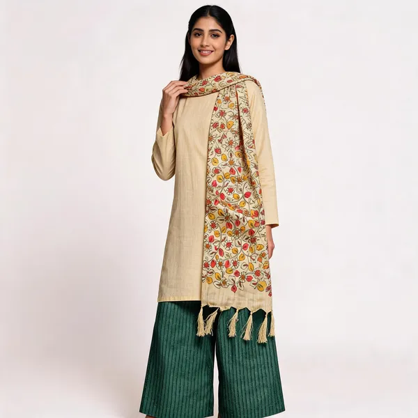 Beige_Premium_Cotton_Dupion_Unstitched_Suit_Set_For_Women