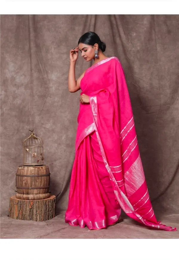 Pink_And_Silver_Premium_Cotton_Linen_Saree_For_Women
