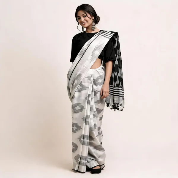 Black_And_White_Premium_Cotton_Slub_Saree_For_Women